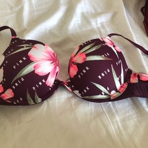 Wine colored and floral patterned bra from PINK